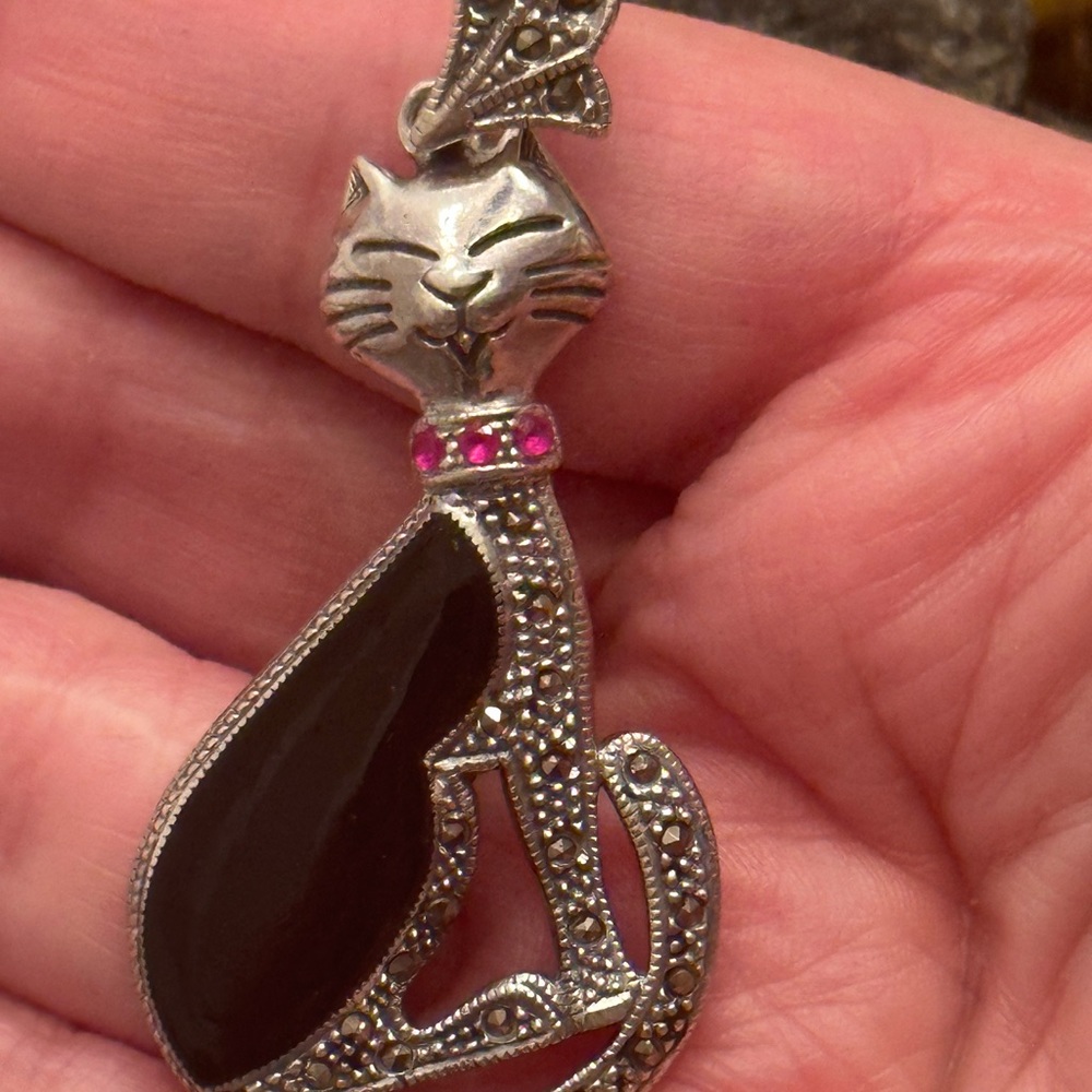 Cat Ruby Onyx Large Sterling Silver Pendant - image 3